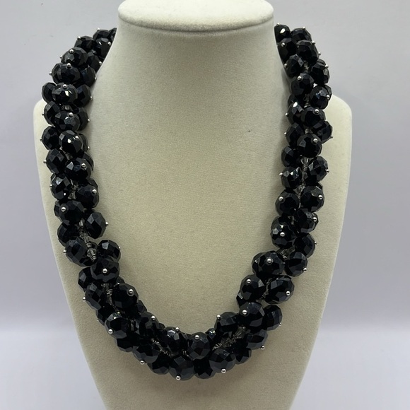 Elegant Black Beaded Necklace Statement Large Bold - Picture 2 of 9